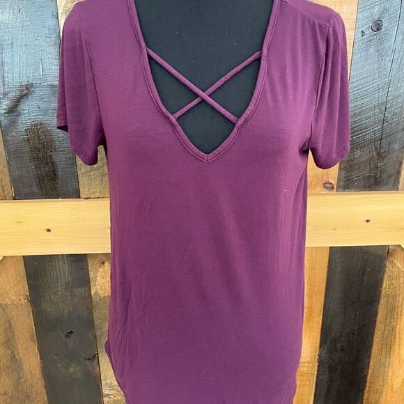 EMORY Park Dulce dark purple short sleeved knit top, size S - Picture 6 of 10